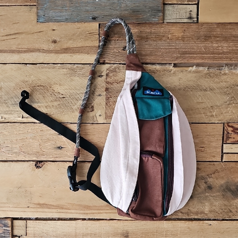 Kavu Mini Rope Belt Bag - Brown, Cream, and Green